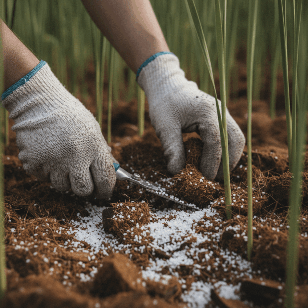 Gros plan sur un filtre planté de roseaux avec média filtrant naturel pour assainissement individuel écologique