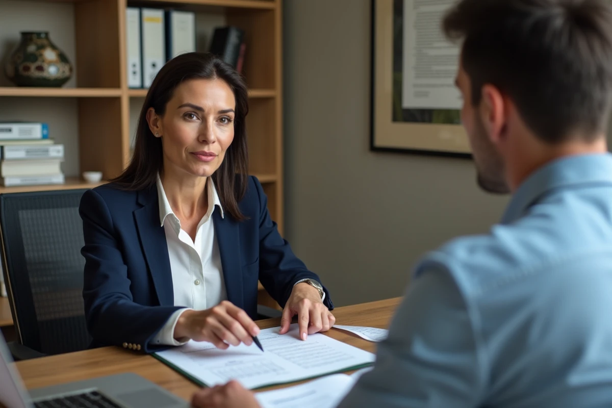 Avocate expliquant le calcul de remise de peine liée au bracelet électronique à son client lors d'une consultation juridique