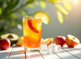 Verre de cocktail rafraichissant aux fruits d'été avec tranches de pomme et d'abricot