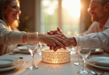 Couple mature échangeant des sourires lors d'un anniversaire