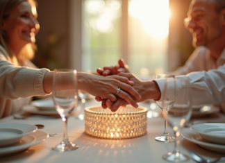 Couple mature échangeant des sourires lors d'un anniversaire