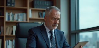 Taux directeur : Quel est l’élément clé pour l’économie ? Economiste homme en costume analysant un graphique de taux d'intérêt