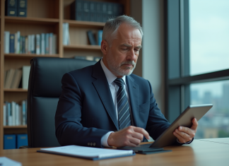 Taux directeur : Quel est l’élément clé pour l’économie ? Economiste homme en costume analysant un graphique de taux d'intérêt