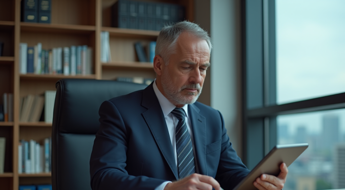 Economiste homme en costume analysant un graphique de taux d'intérêt