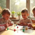 Jeunes enfants jouant avec des jeux de société colorés