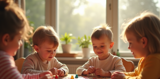 Jeunes enfants jouant avec des jeux de société colorés