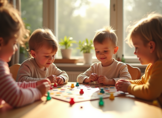 Jeunes enfants jouant avec des jeux de société colorés