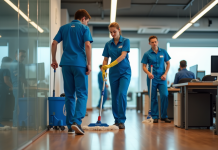 Entreprise de nettoyage : comment choisir le meilleur service de nettoyage pour votre entreprise ? Équipe de nettoyage professionnel dans un bureau moderne