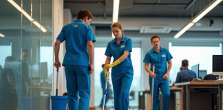 Entreprise de nettoyage : comment choisir le meilleur service de nettoyage pour votre entreprise ? Équipe de nettoyage professionnel dans un bureau moderne