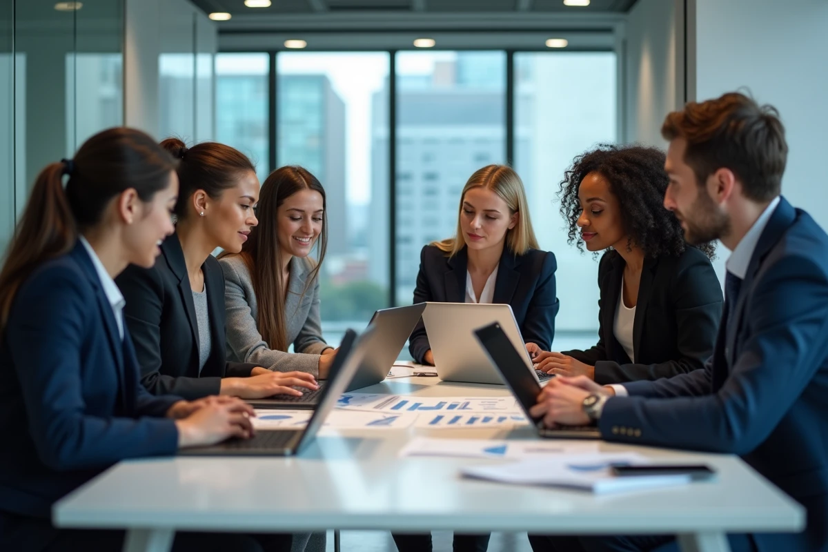 Groupe de professionnels en réunion dans un bureau moderne