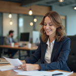 Femme d affaires souriante dans un bureau moderne en France