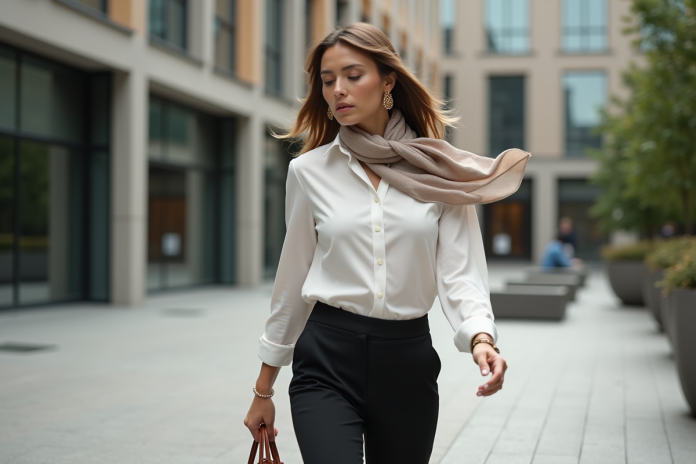 femme-chic-urban Femme élégante marchant en ville avec accessoires mode