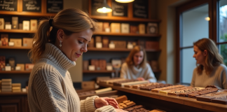 Les dix meilleures marques de chocolat à découvrir en France absolument Femme dégustant des chocolats artisanaux en boutique
