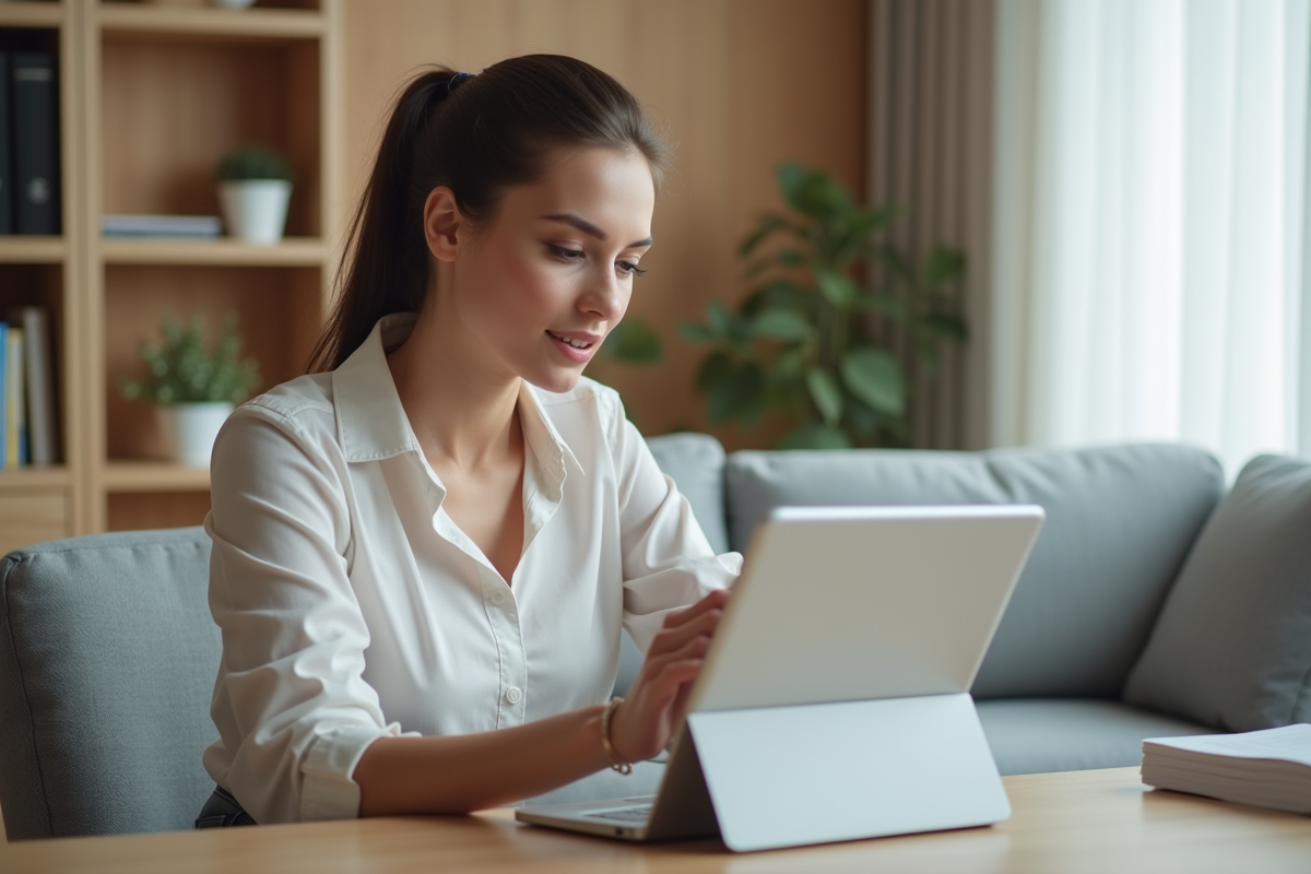Jeune femme utilisant un calendrier numérique sur tablette