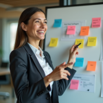 Femme professionnelle souriante en réunion moderne