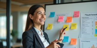 Femme professionnelle souriante en réunion moderne