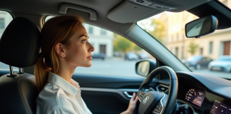 Différence entre conduite autonome et conduite automatisée : l’explication Femme en voiture urbaine au volant en journée