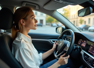 Différence entre conduite autonome et conduite automatisée : l’explication Femme en voiture urbaine au volant en journée