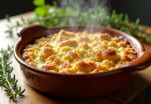 Gratin de courgettes doré sorti du four en cassolette rustique