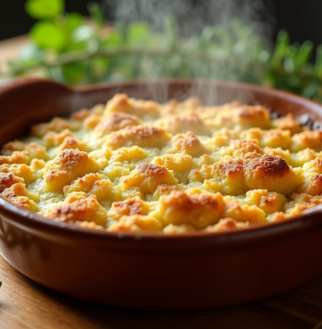 Gratin de courgettes doré sorti du four en cassolette rustique
