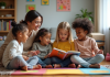 Respect de la diversité dans la garde d’enfants : conseils et bonnes pratiques à adopter Enfants écoutant une lecture dans un salon chaleureux