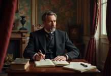 Homme français du 19e siècle dans un bureau ancien