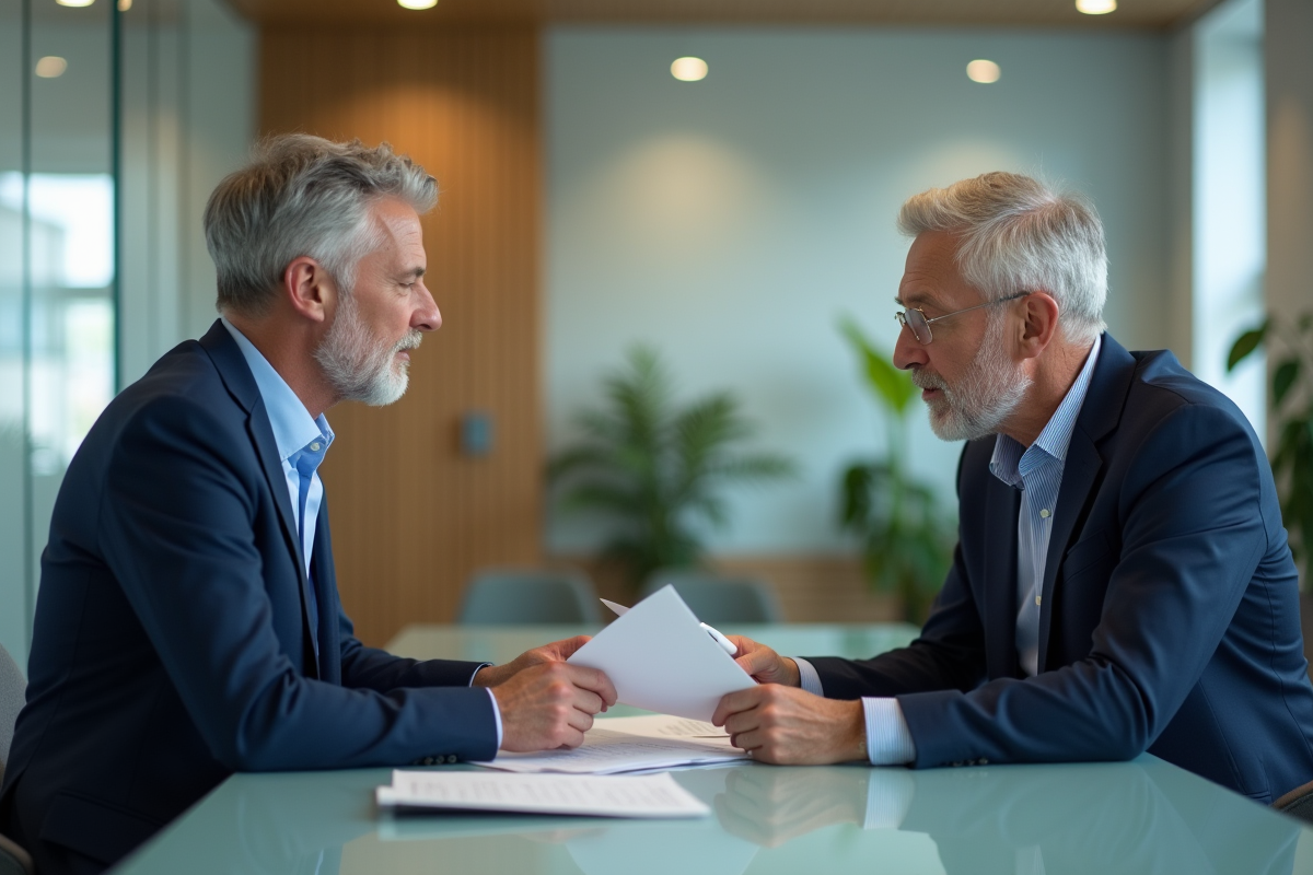 Homme d âge parlant avec conseiller en prêt immobilier