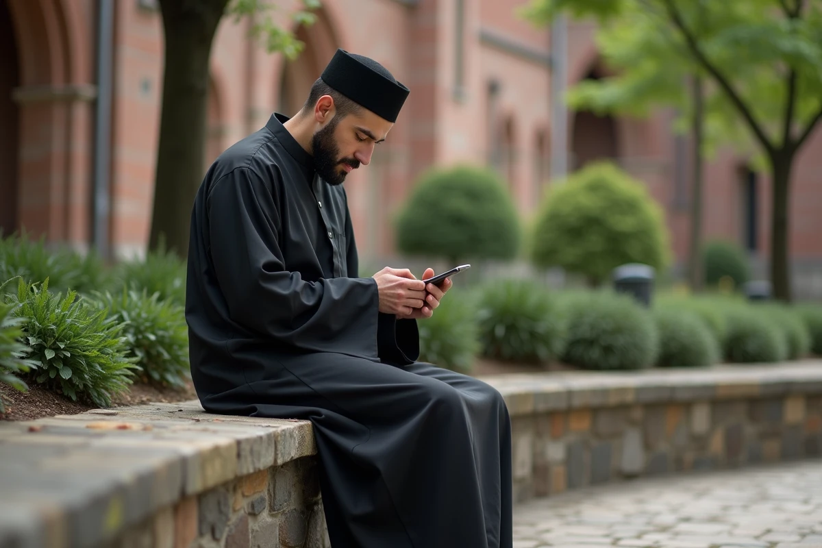 Homme musulman vérifiant son emploi du temps de prière à Douai