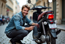 Les accessoires essentiels pour personnaliser votre Dax 125 Jeune homme répare une moto Dax 125 dans la rue parisienne