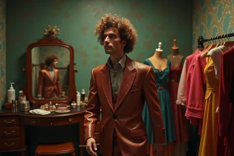 Homme d'âge moyen en costume rétro dans une loge vintage