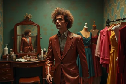 Homme d'âge moyen en costume rétro dans une loge vintage