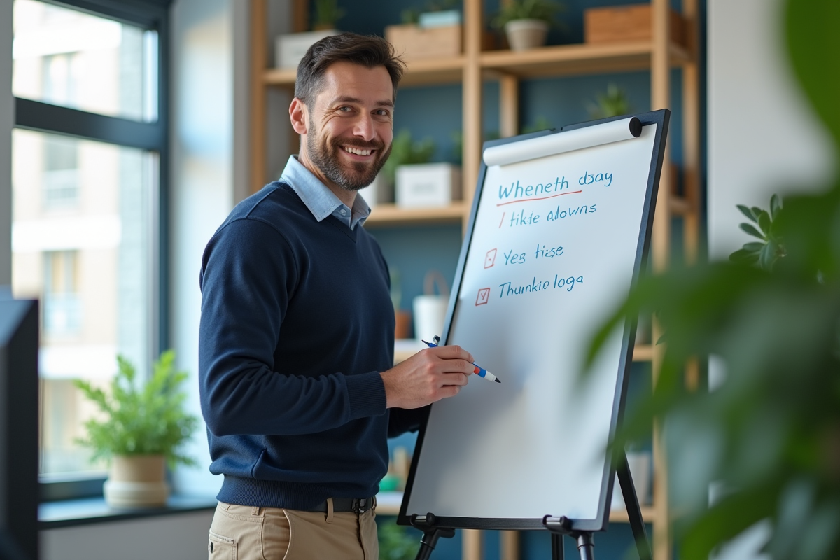 Homme marquant ses tâches dans un bureau moderne