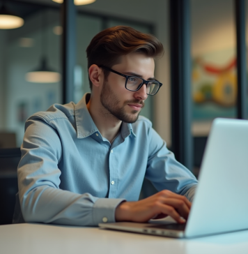 Cybersécurité : Comment réussir à s’y glisser ? Jeune homme au bureau travaillant sur son ordinateur