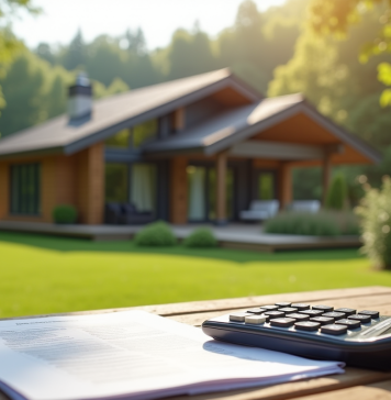 Maison moderne avec grandes fenêtres entourée de verdure