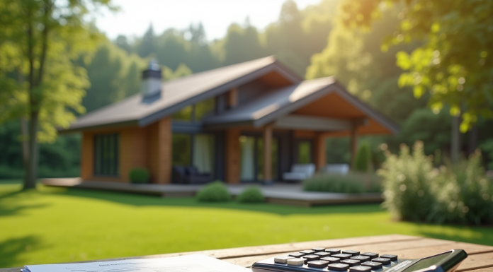 Maison moderne avec grandes fenêtres entourée de verdure