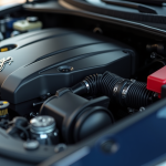 Vue rapprochee du moteur Peugeot avec composants mécaniques