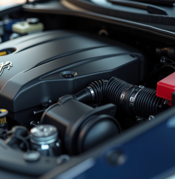 Vue rapprochee du moteur Peugeot avec composants mécaniques