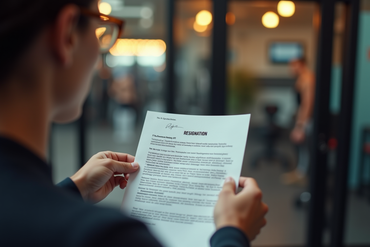 Personne tenant une lettre de démission de gym à l