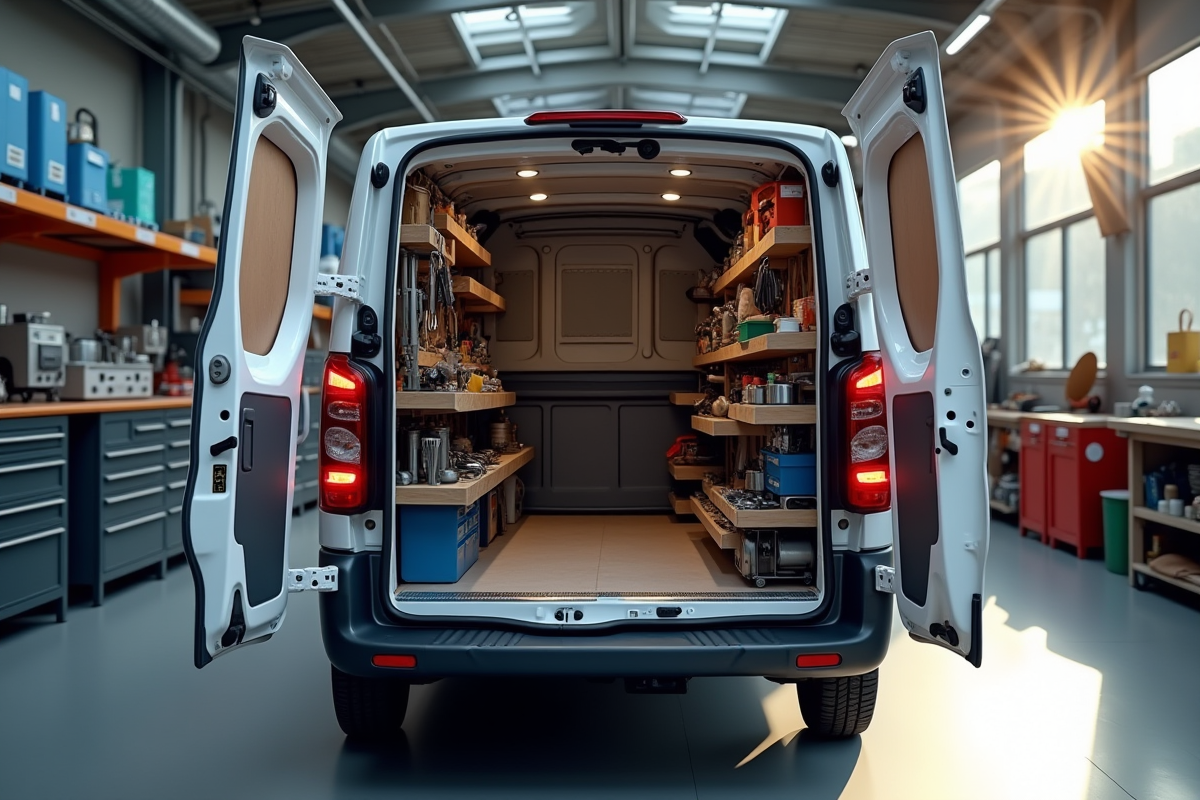 Véhicule Peugeot Expert dans un atelier lumineux et spacieux