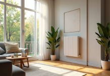 Radiateur à inertie dans un salon lumineux et cosy
