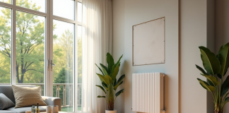 Radiateur à inertie dans un salon lumineux et cosy