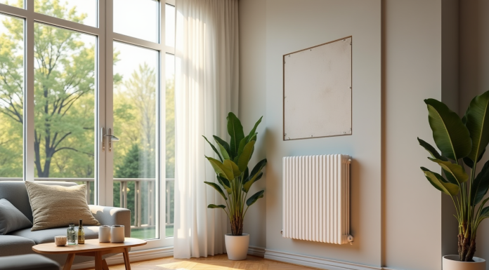 Radiateur à inertie dans un salon lumineux et cosy