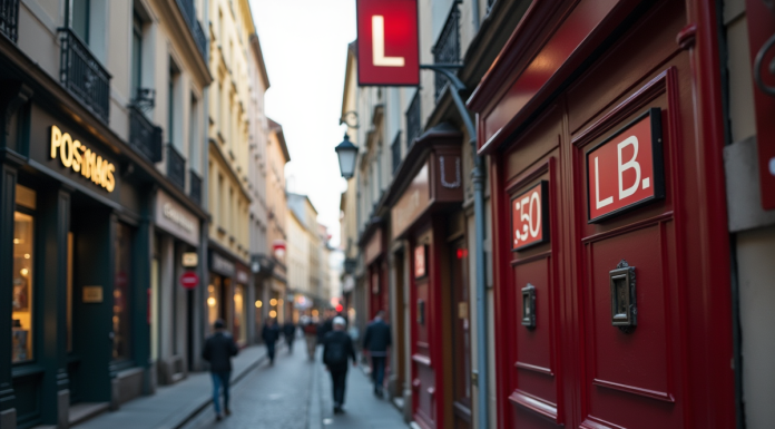 Rue de Lyon avec panneaux postaux visibles en journée