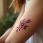 Bras d'une femme avec tatouage floral lumineux