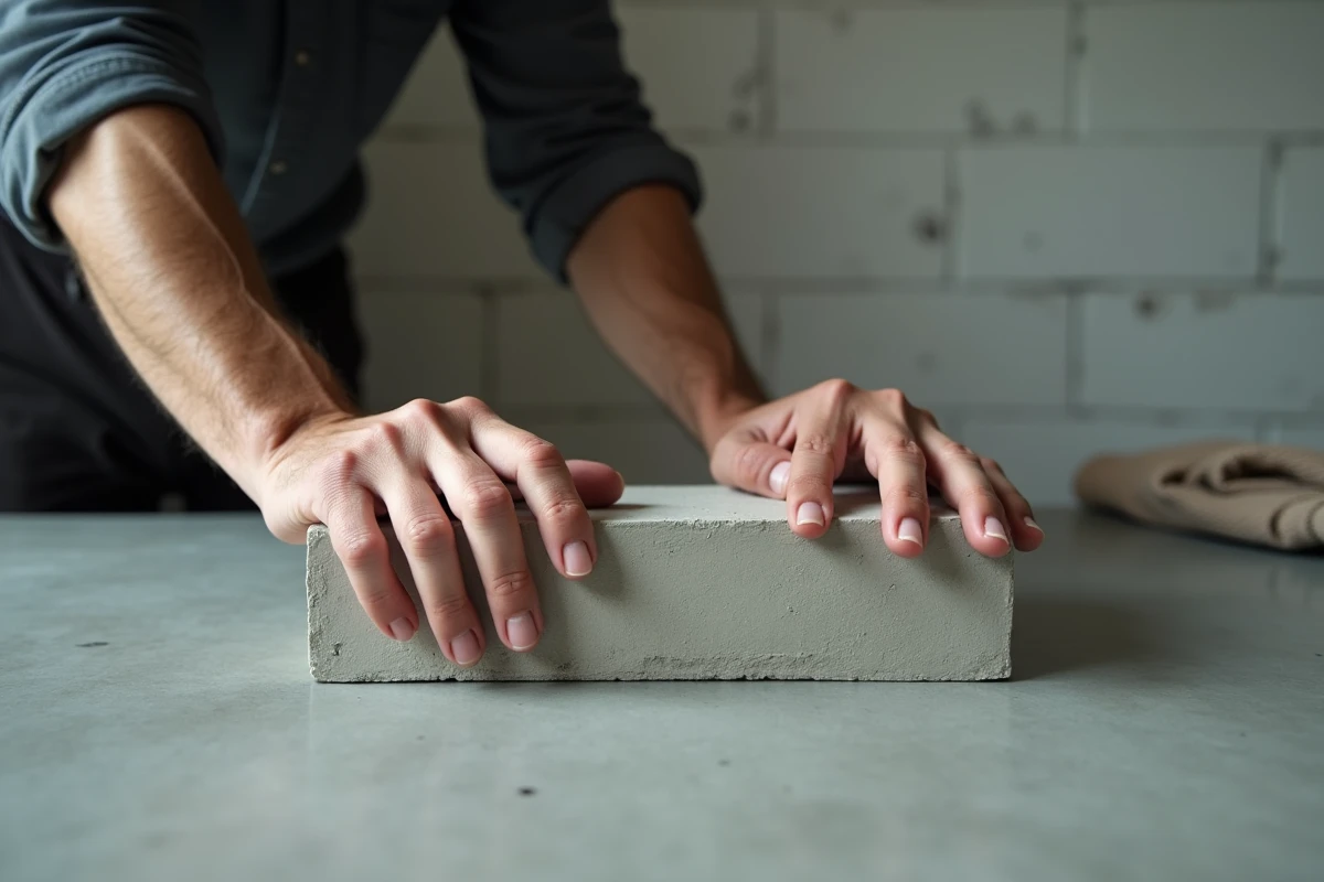 Gros plan de mains masculines posées sur une surface en béton propre pour accomplir le tayammum