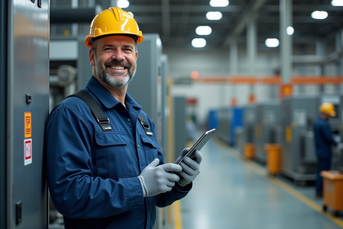 Technicien en overalls dans une usine industrielle en France