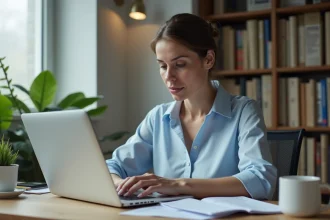 Femme consultant ses documents CGOS avant sa première connexion à l'espace personnel en ligne